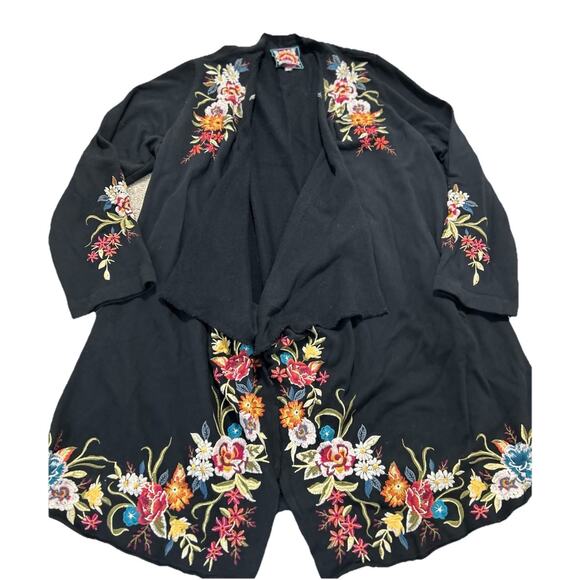 Johnny Was Women’s L Open Front Embroidered Cardigan Sweatshirt Material - Picture 1 of 6